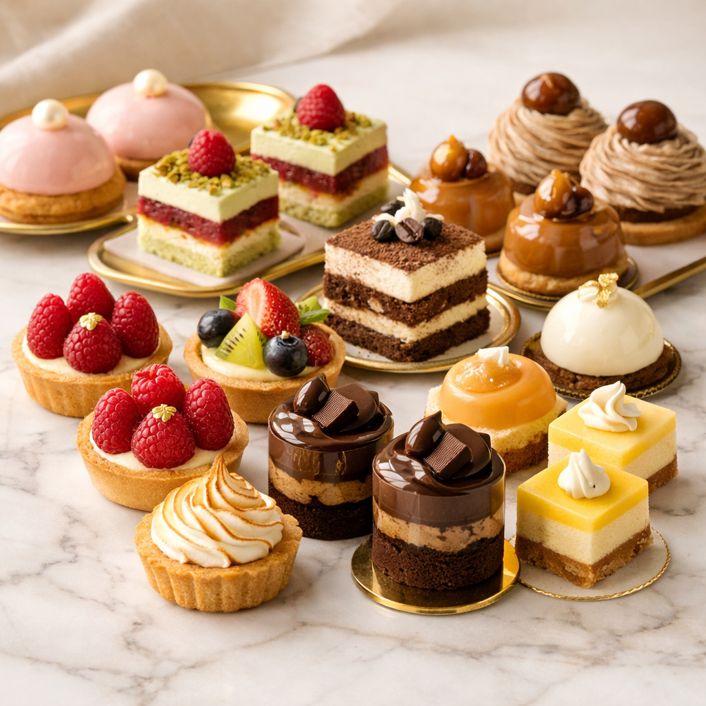 Zestaw mini deserków na eleganckim talerzu