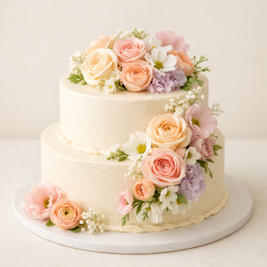 Tort okolicznościowy z kwiatami cukrowymi